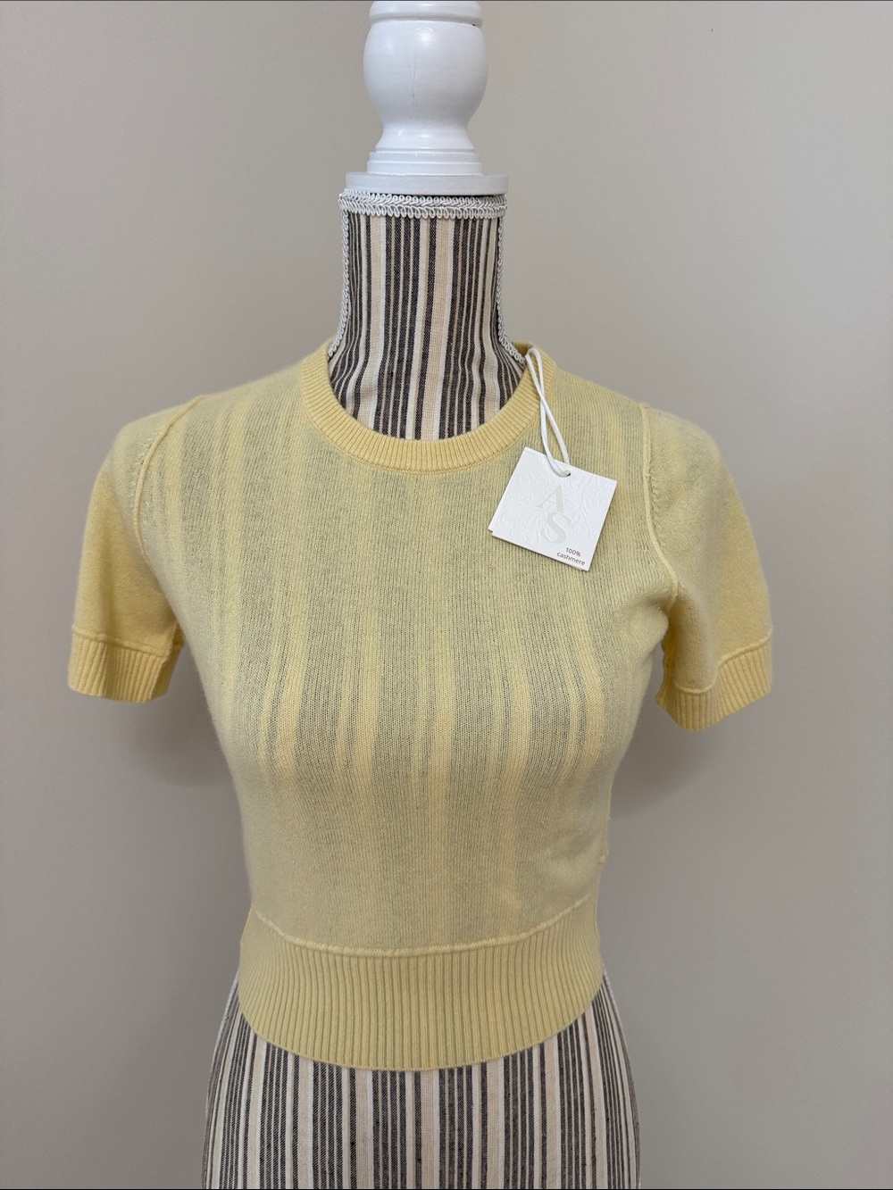 Altar'd State Pale Yellow Short Sleeve Crewneck Crop Top